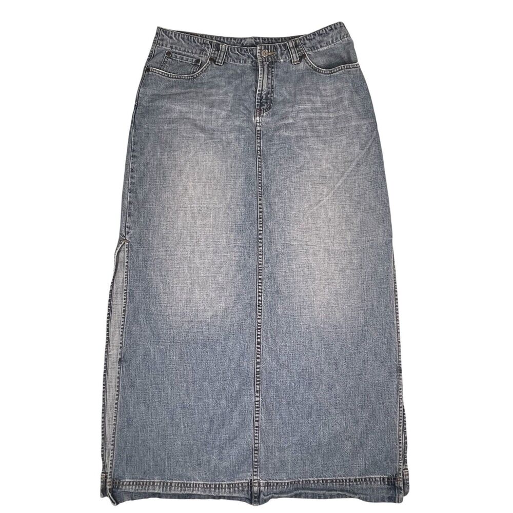 Vintage Y2k BKE Denim Maxi Skirt MANHATTAN Size 32 Womens Western BUCKLE